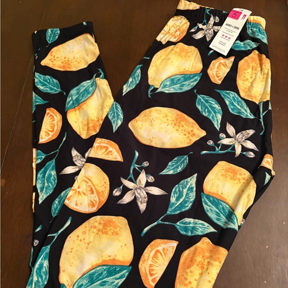 Agnes & Dora Pants - Agnes and Dora XL leggings buttery soft Meyer lemons garden summer yellow green